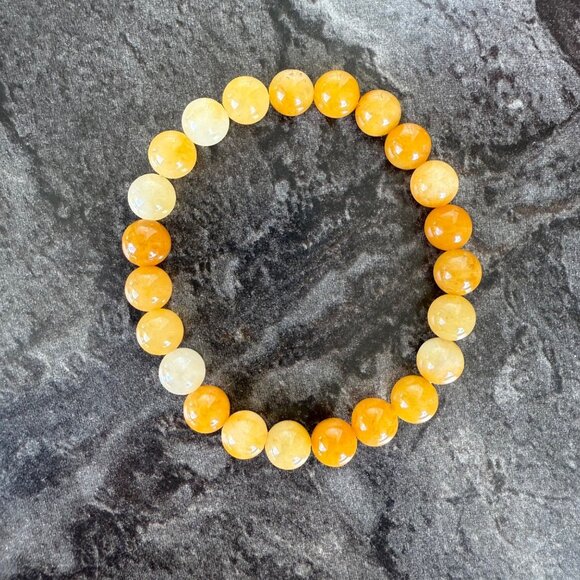 Golden Calcite Energy Bracelet 6.5 inch Natural Stone Beaded Stretch 8mm Beads - Picture 1 of 10